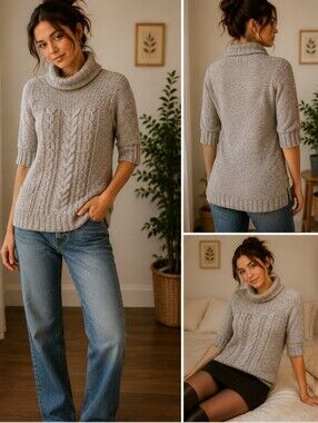 Chunky Cozy Knit 3/4 Sleeve Sweater With Pockets